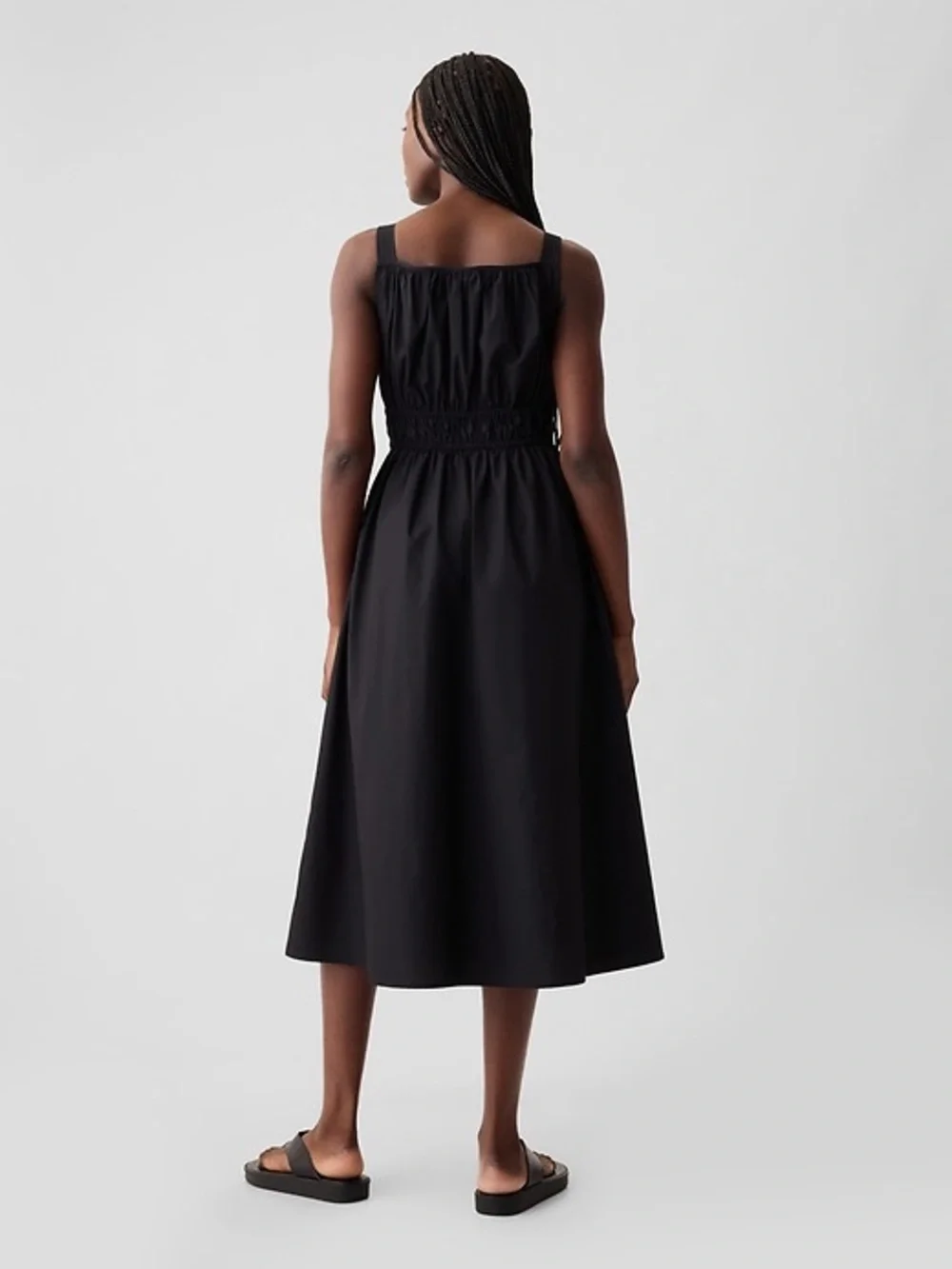 NWT! GAP Black Poplin Smocked Midi Dress - Large 🪂 - Picture 2 of 5